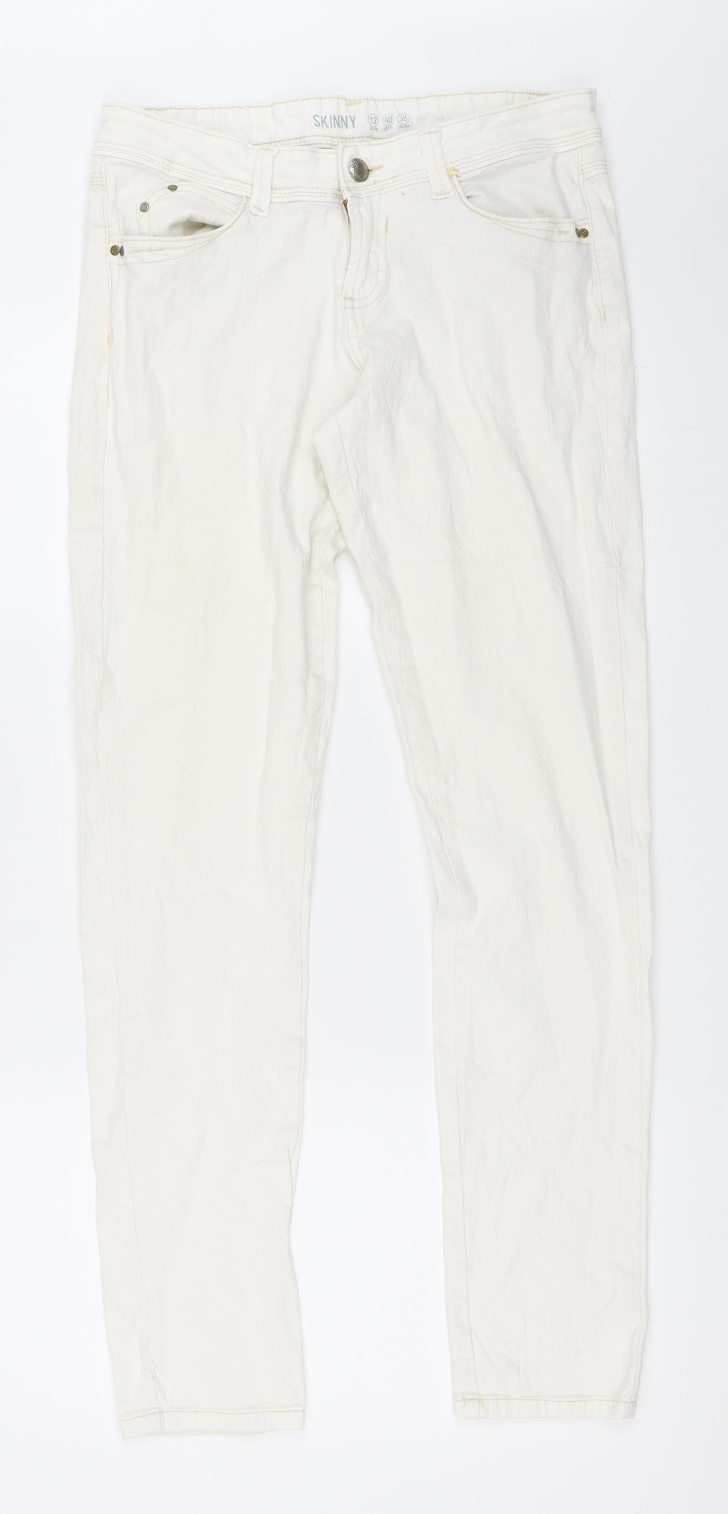Preworn Womens Ivory  Denim Skinny Jeans Size 12 L30 in