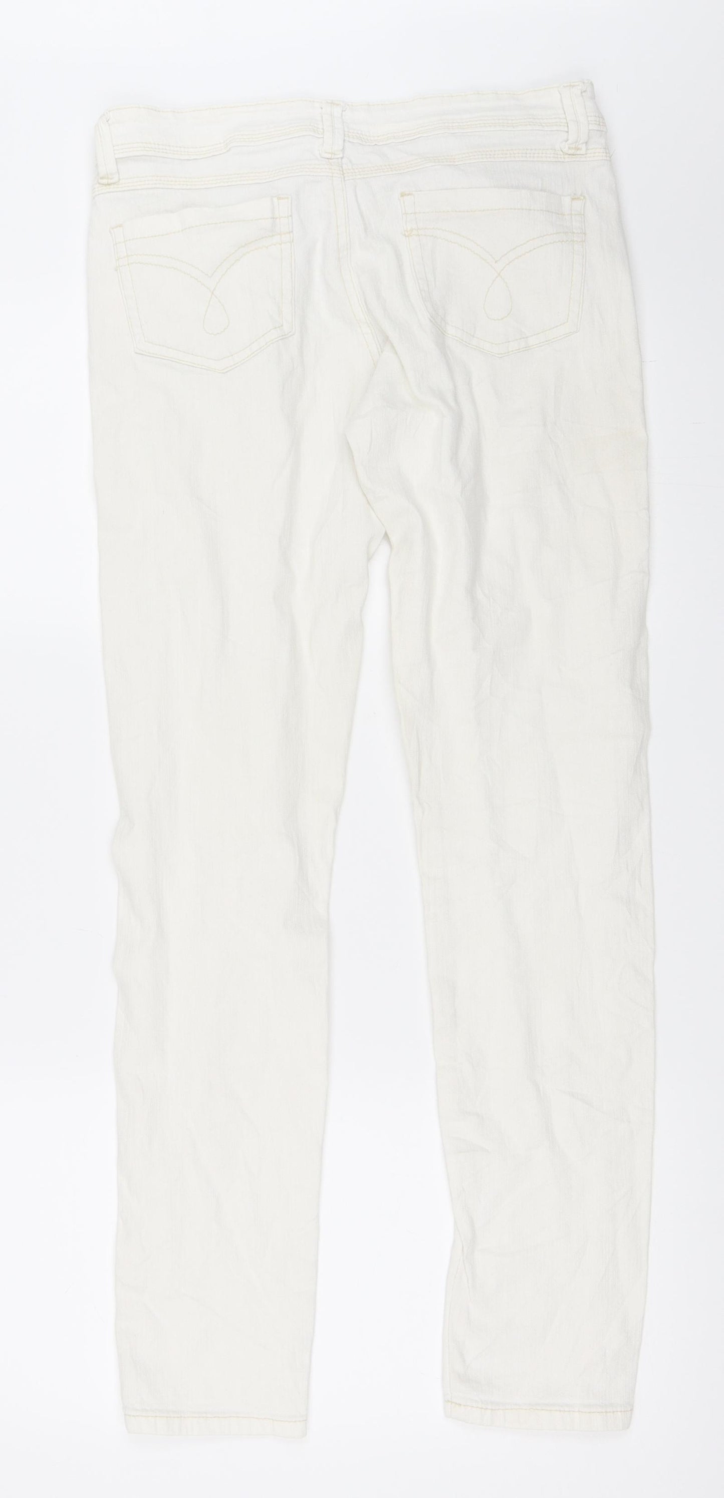 Preworn Womens Ivory  Denim Skinny Jeans Size 12 L30 in