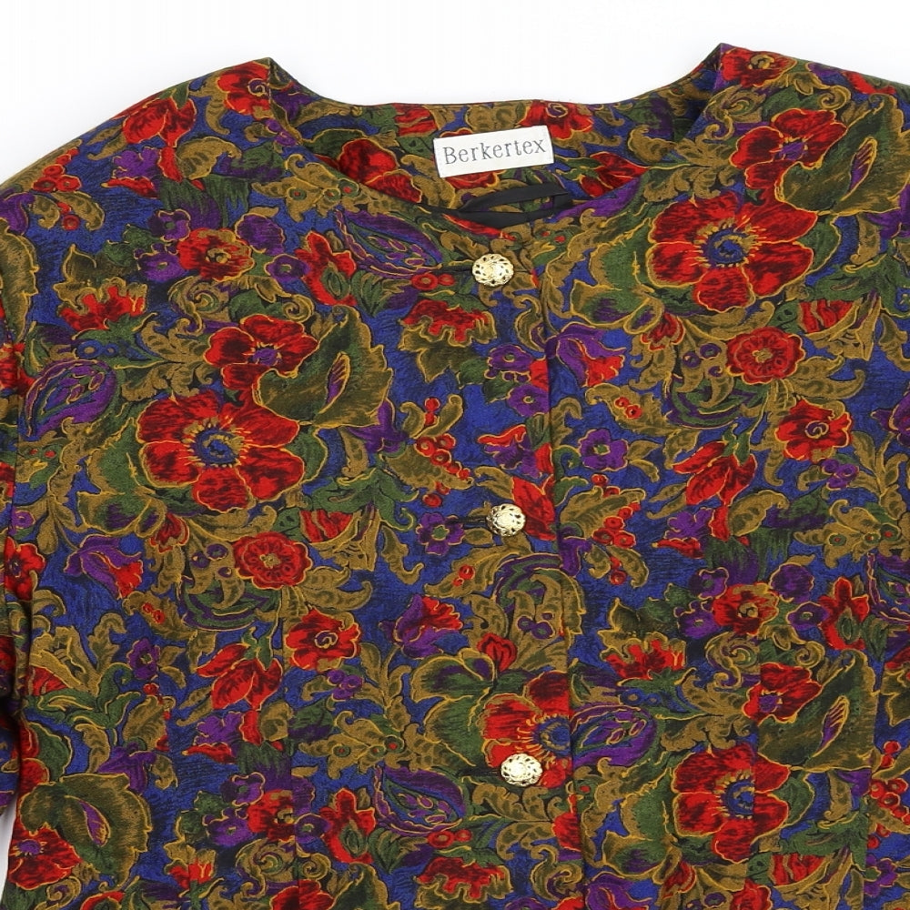 Berkertex Womens Blue Floral  Jacket Blazer Size 14