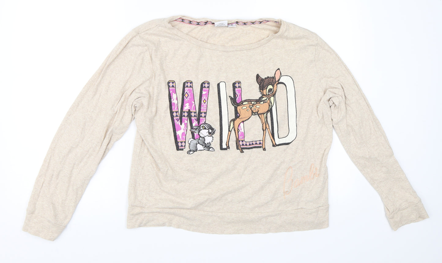 Disney Womens Beige Solid  Top Pyjama Top Size S  - bambi