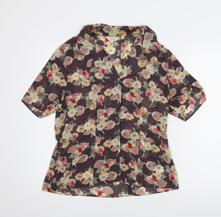 NEXT Womens Purple Floral Basic Button-Up Size 12