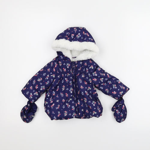 George Girls Blue Floral  Basic Coat Coat Size 0-3 Months
