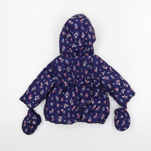 George Girls Blue Floral  Basic Coat Coat Size 0-3 Months