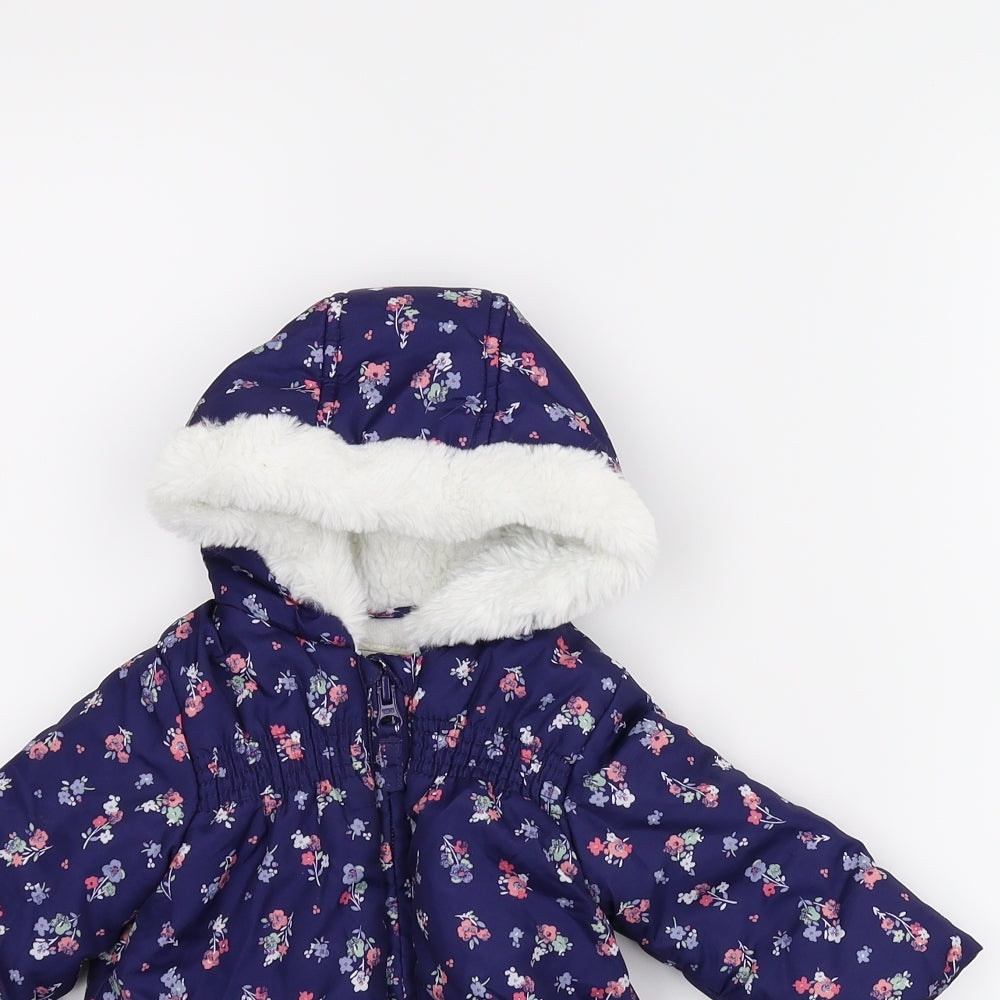 George Girls Blue Floral  Basic Coat Coat Size 0-3 Months