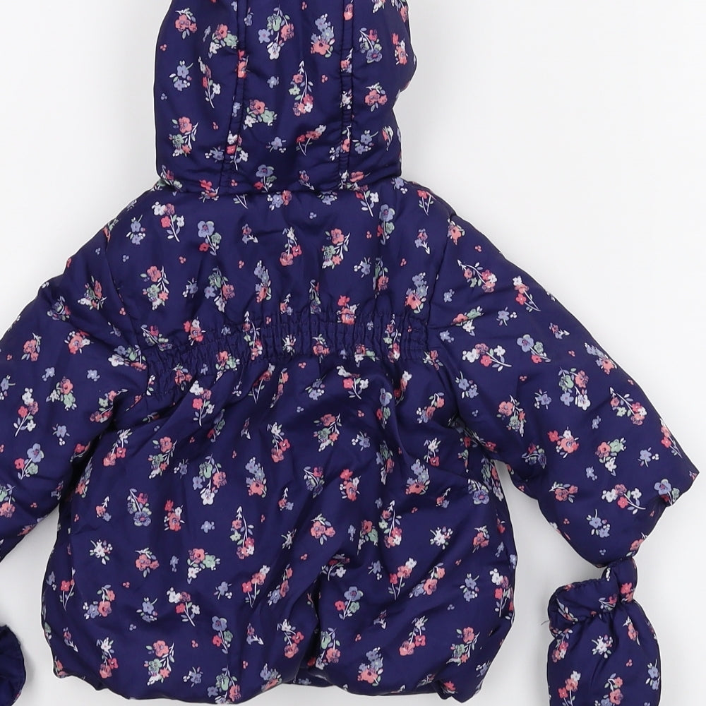 George Girls Blue Floral  Basic Coat Coat Size 0-3 Months