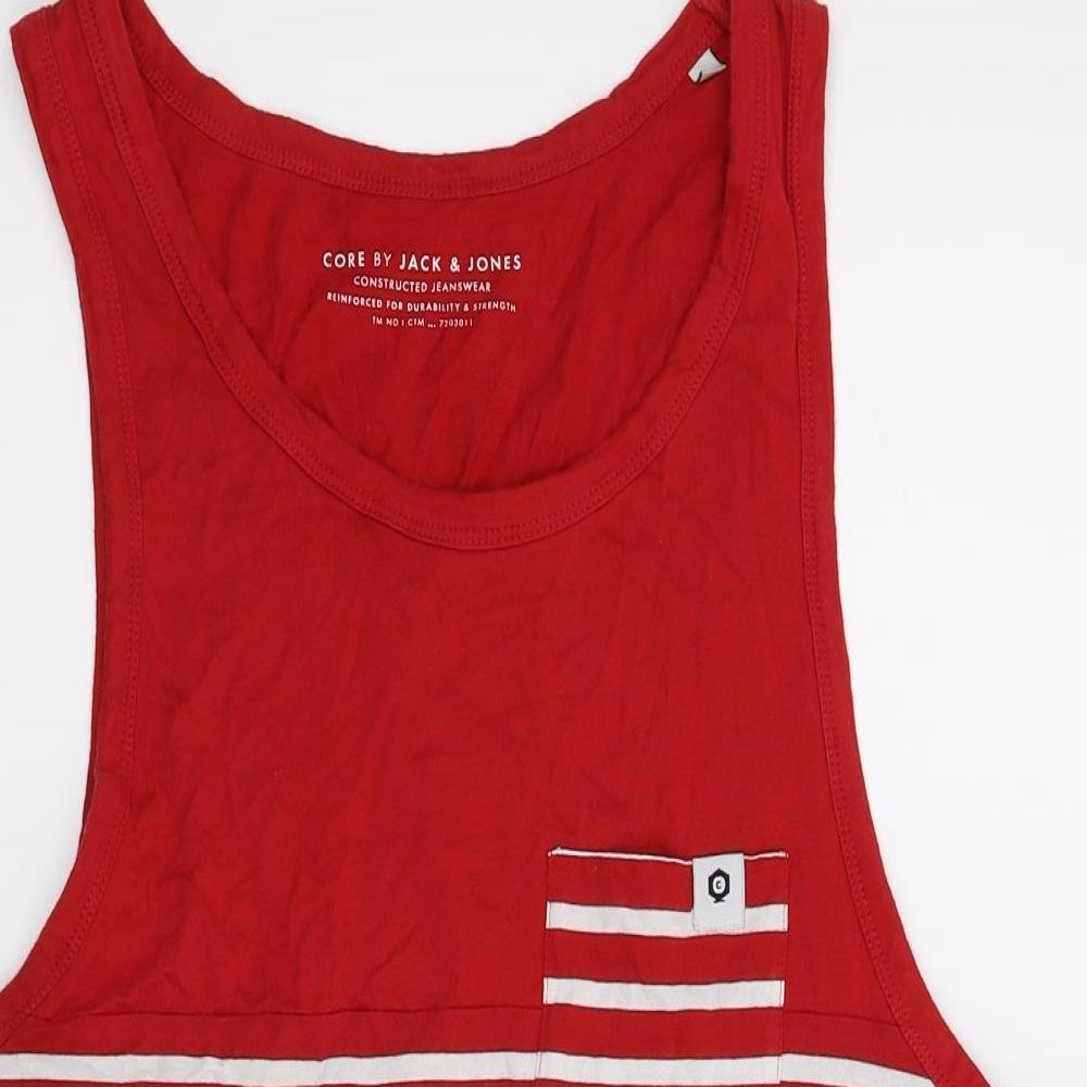 Jack and Jones Mens Red Striped  Vest Sweatshirt Size L