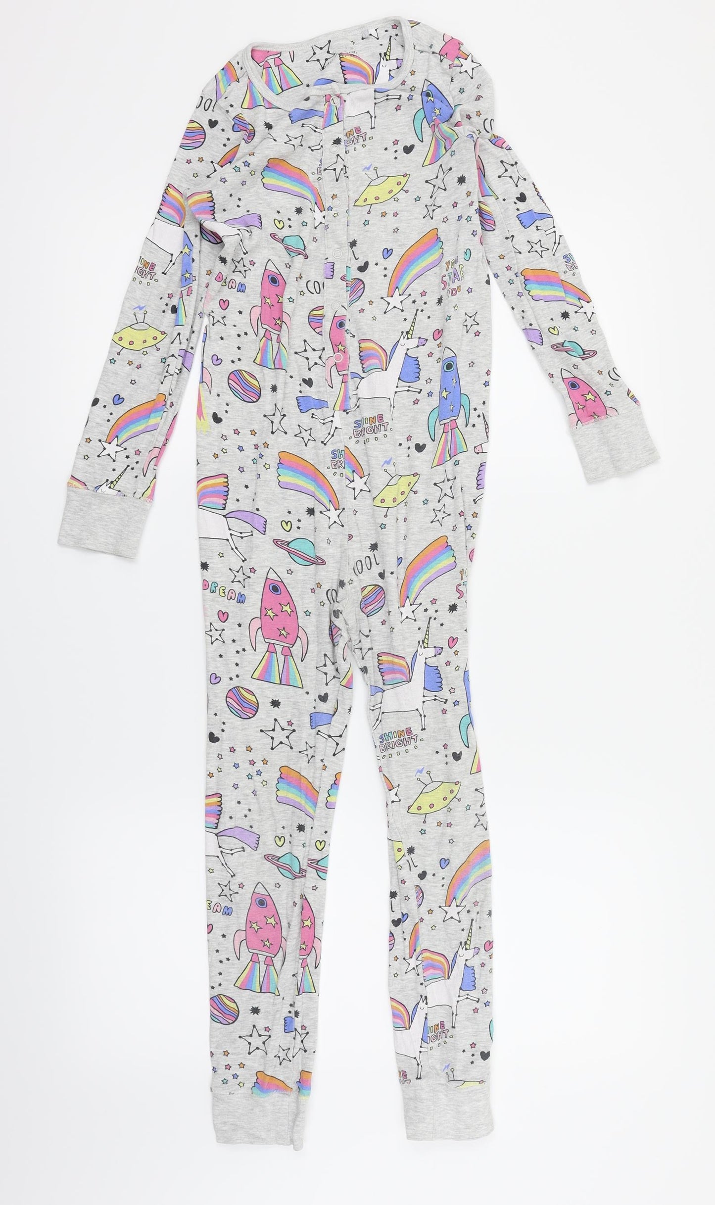 NEXT Girls Grey Solid  Top One Piece Size 9 Years  - Rocket Stars Unicorns