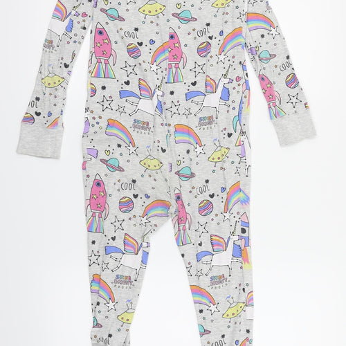 NEXT Girls Grey Solid  Top One Piece Size 9 Years  - Rocket Stars Unicorns