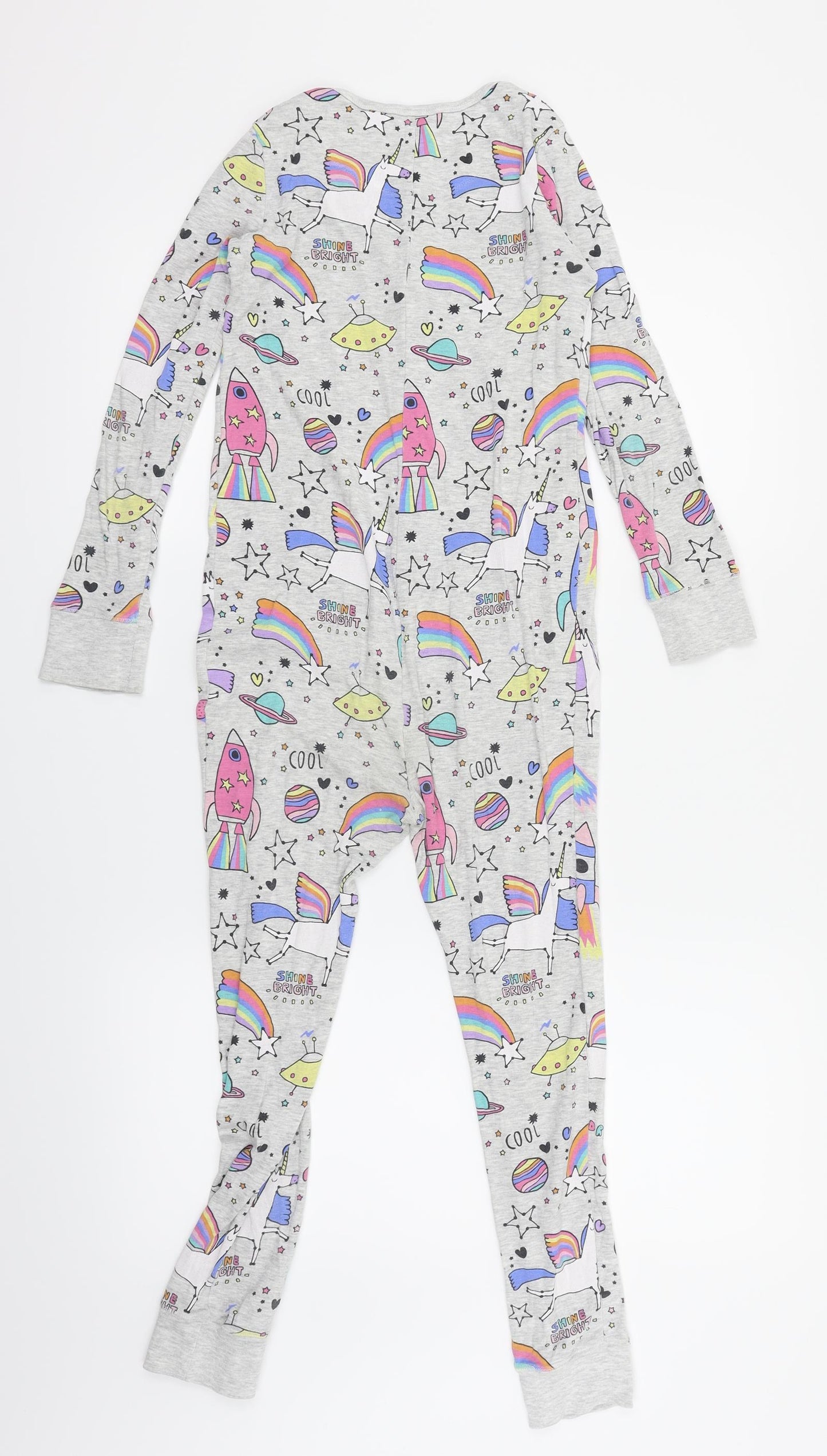 NEXT Girls Grey Solid  Top One Piece Size 9 Years  - Rocket Stars Unicorns