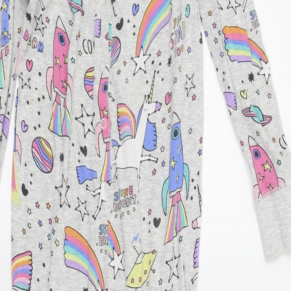 NEXT Girls Grey Solid  Top One Piece Size 9 Years  - Rocket Stars Unicorns