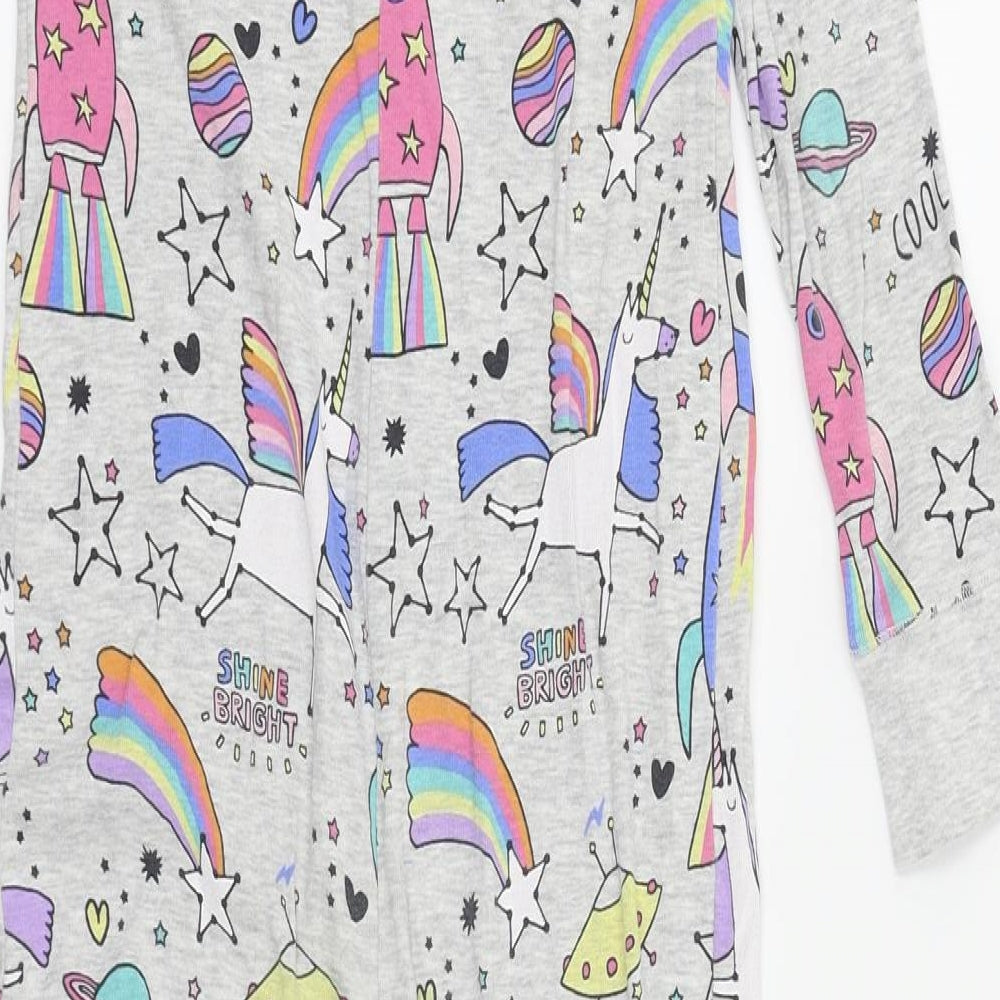 NEXT Girls Grey Solid  Top One Piece Size 9 Years  - Rocket Stars Unicorns