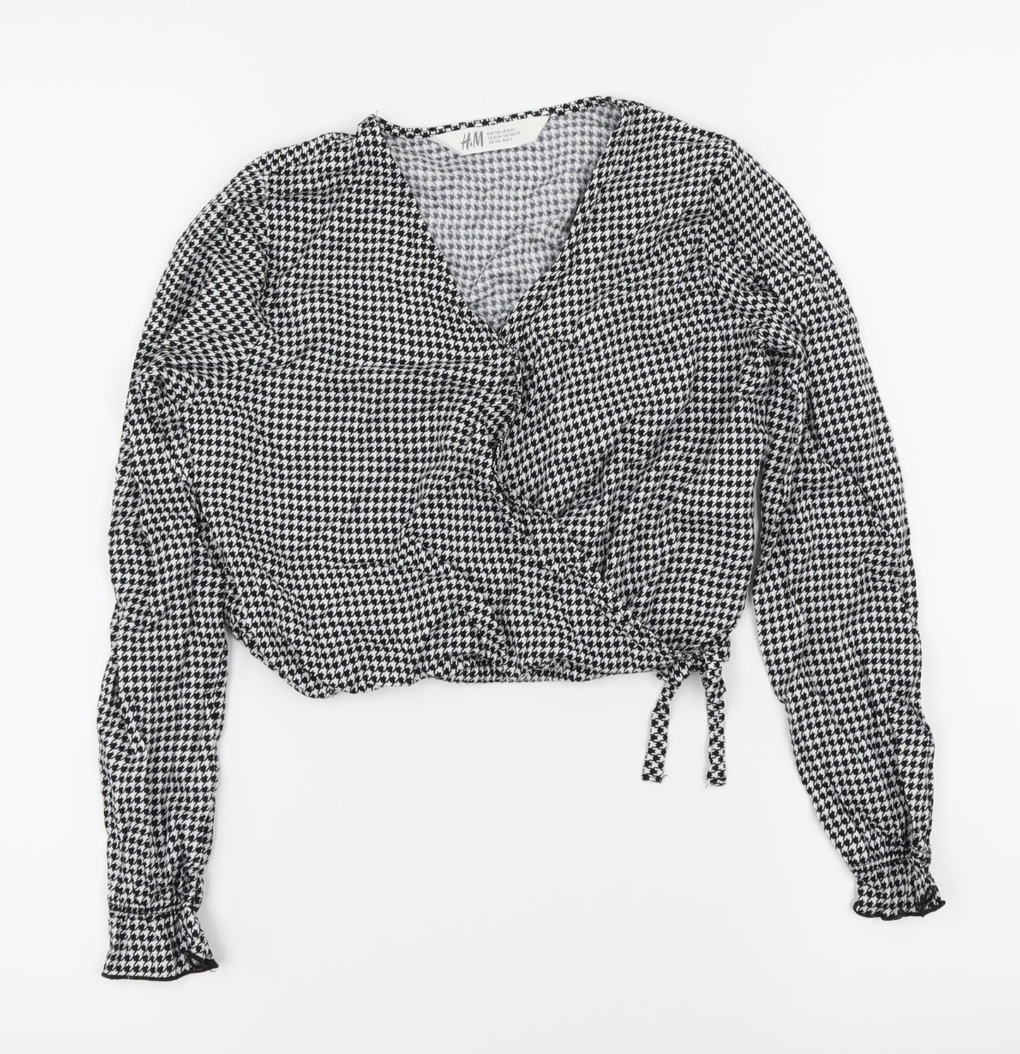 H&M  Girls Black Geometric  Wrap Blouse Size 8-9 Years  - Cropped