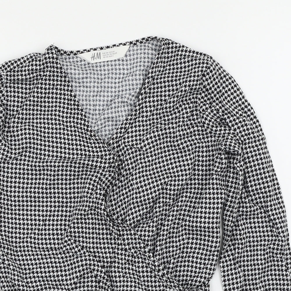H&M  Girls Black Geometric  Wrap Blouse Size 8-9 Years  - Cropped