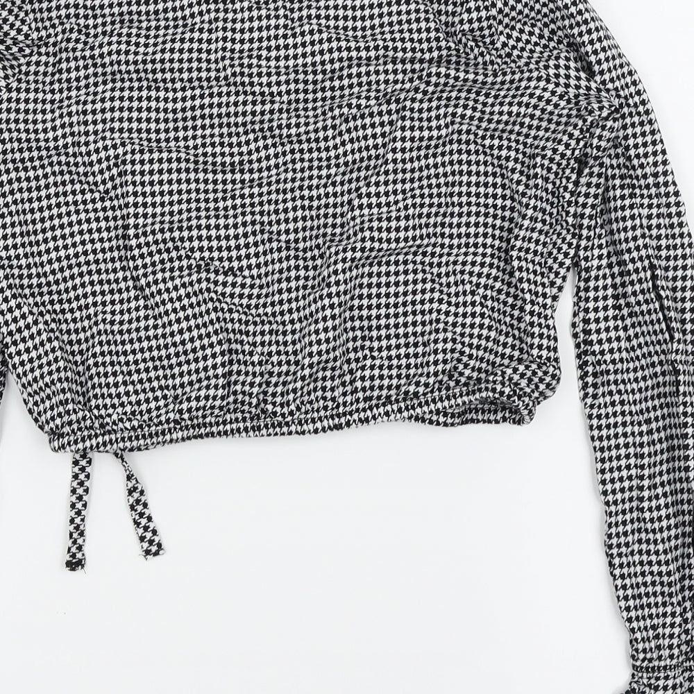 H&M  Girls Black Geometric  Wrap Blouse Size 8-9 Years  - Cropped