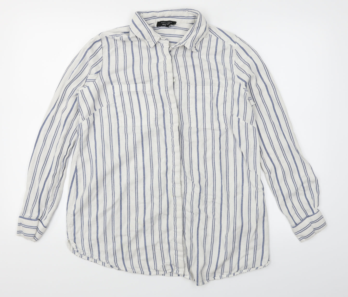 New Look Womens White Striped  Basic Button-Up Size 10