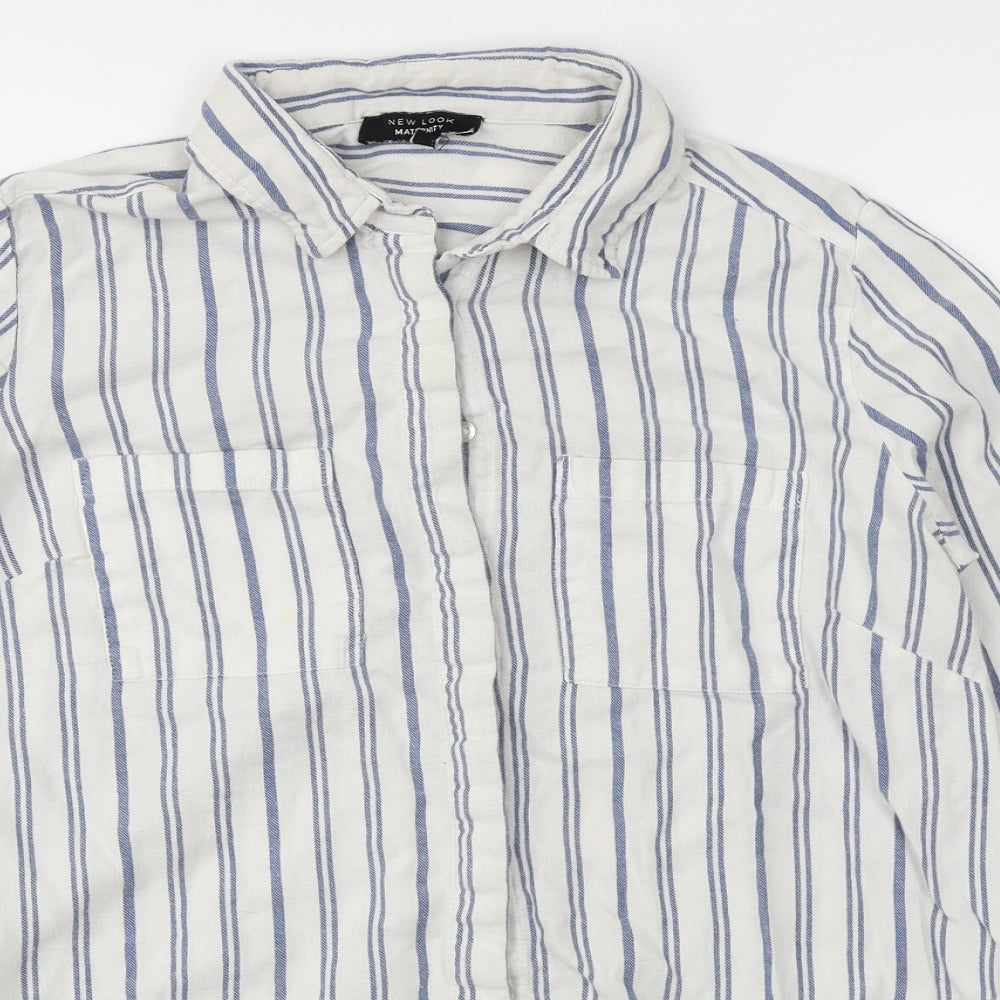 New Look Womens White Striped  Basic Button-Up Size 10