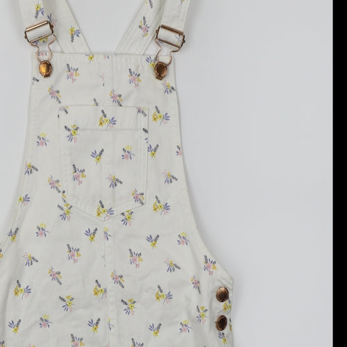 F&F Girls White Floral Denim Pinafore/Dungaree Dress  Size 8-9 Years