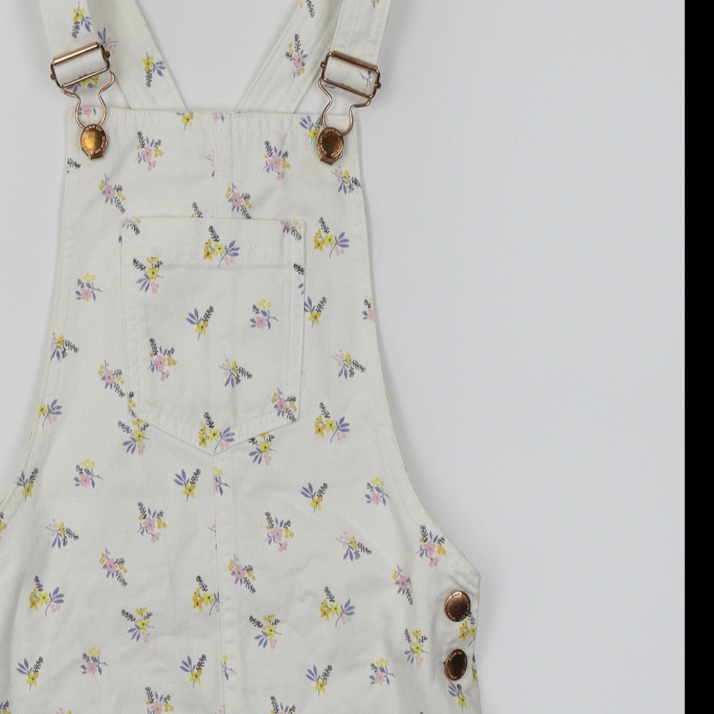 F&F Girls White Floral Denim Pinafore/Dungaree Dress  Size 8-9 Years