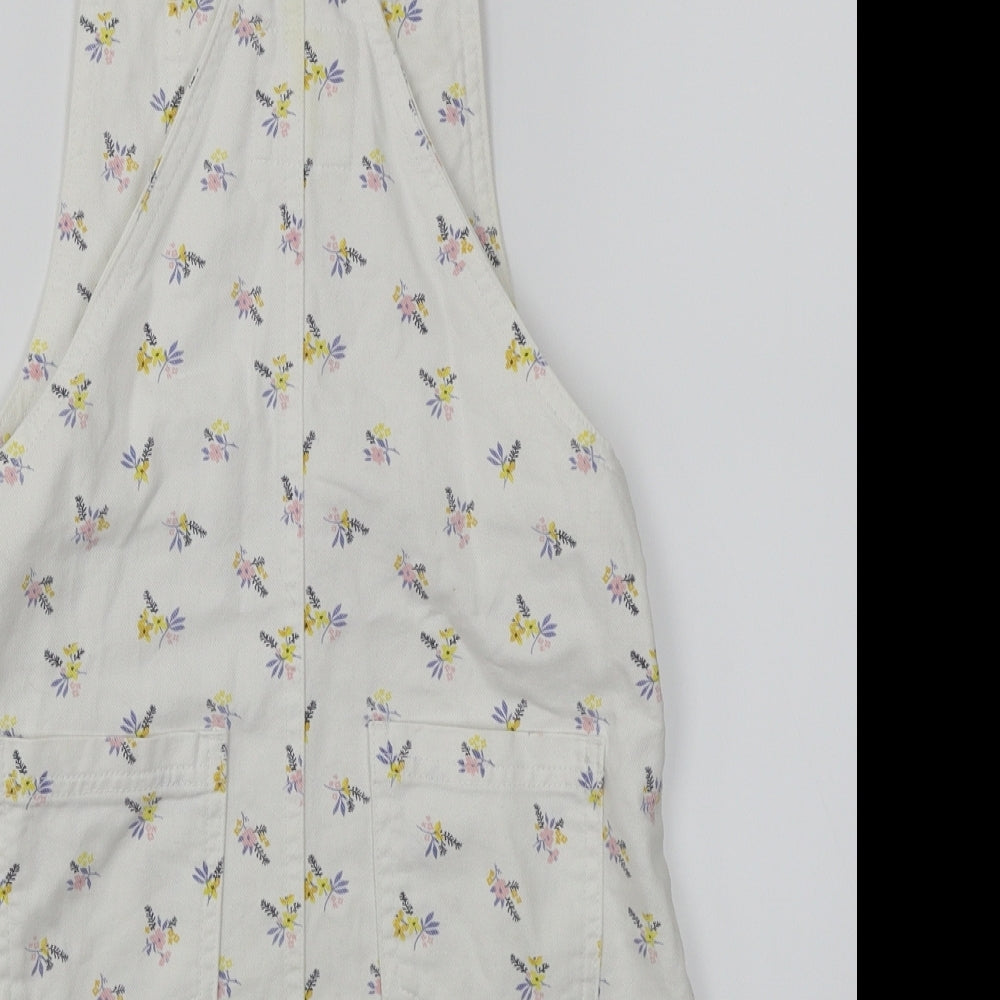 F&F Girls White Floral Denim Pinafore/Dungaree Dress  Size 8-9 Years
