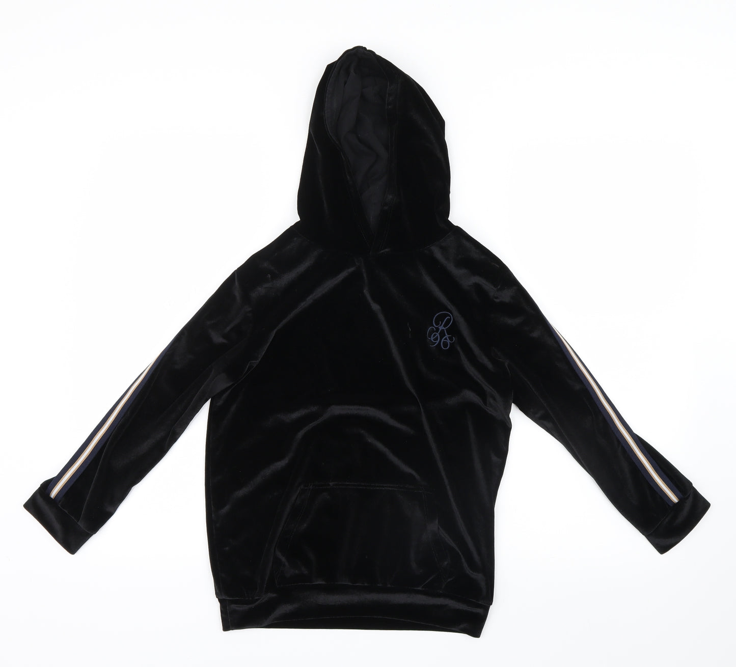 River Island Girls Black  Velvet Pullover Hoodie Size 7-8 Years