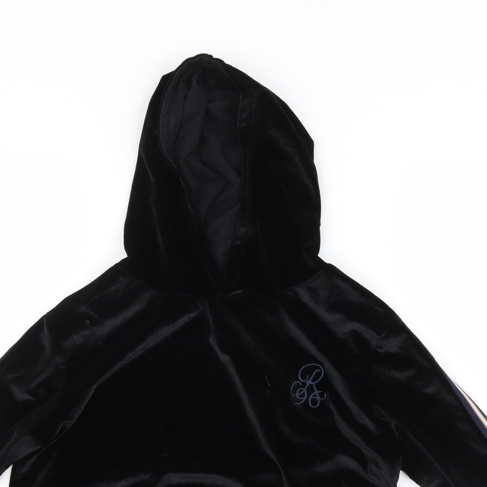 River Island Girls Black  Velvet Pullover Hoodie Size 7-8 Years