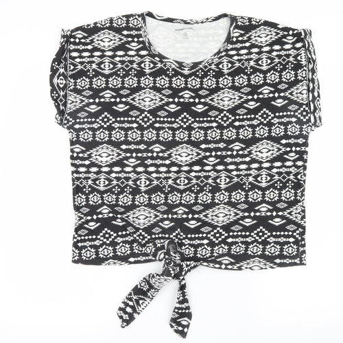 Dunnes Stores Womens Black Geometric  Basic T-Shirt Size 8