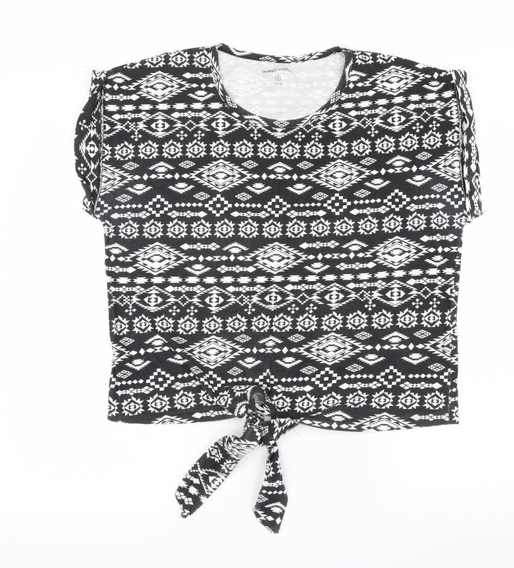 Dunnes Stores Womens Black Geometric Basic T-Shirt Size 8