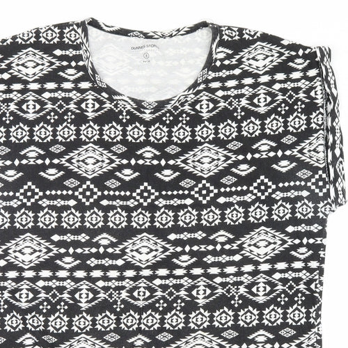 Dunnes Stores Womens Black Geometric  Basic T-Shirt Size 8