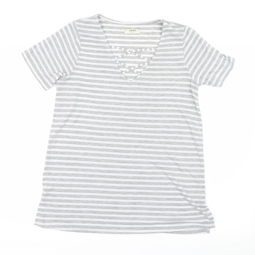 Papaya Womens Grey Striped  Basic T-Shirt Size M
