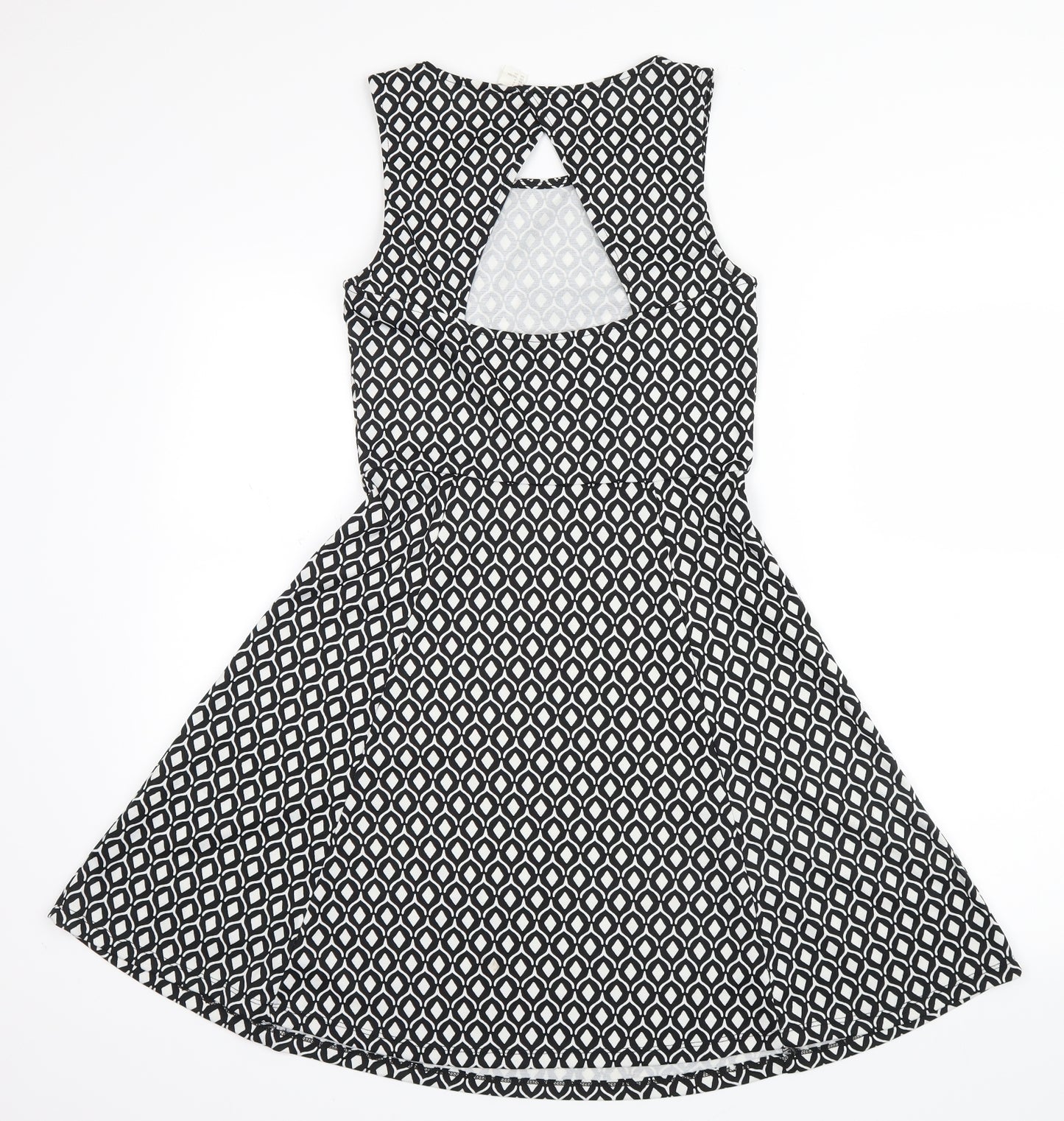 H&M Womens Black Geometric  Fit & Flare  Size 6