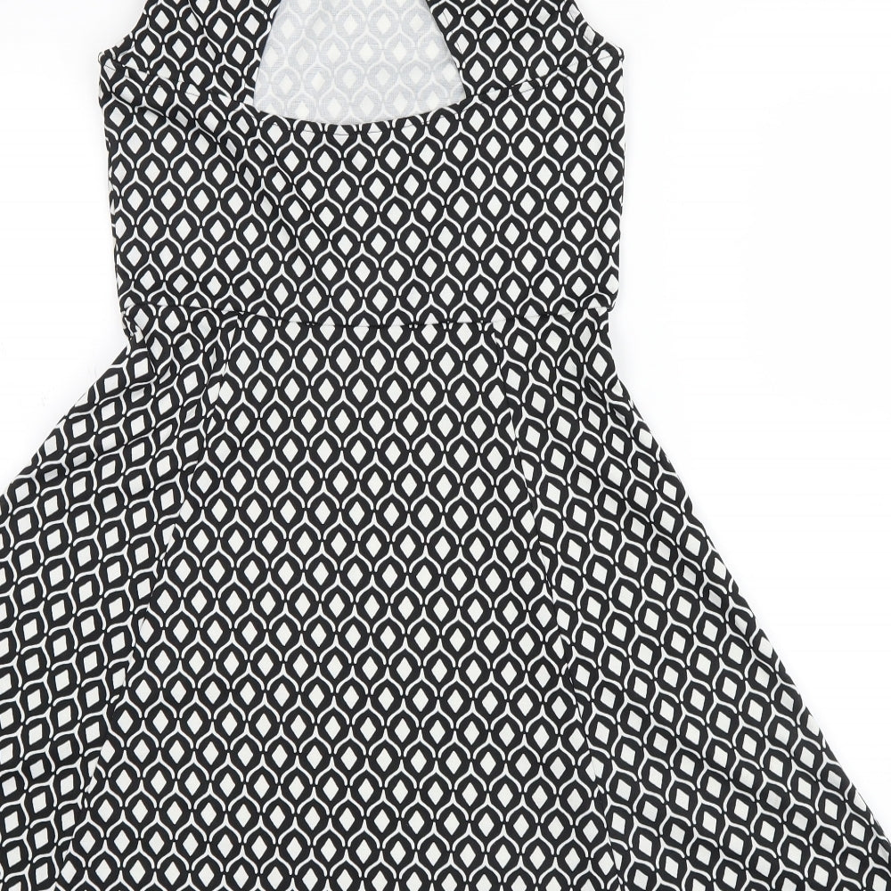 H&M Womens Black Geometric  Fit & Flare  Size 6