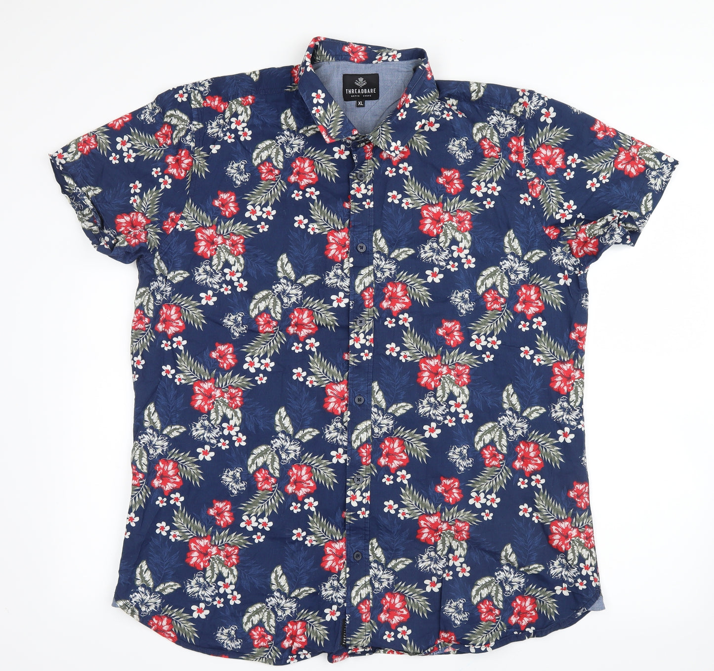 Threadbare Mens Blue Floral   Button-Up Size XL