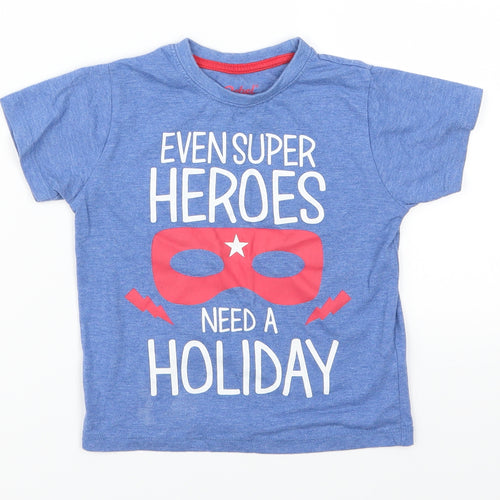 Primark Boys Blue   Basic T-Shirt Size 3-4 Years  - Even Superheroes Need  A Holiday