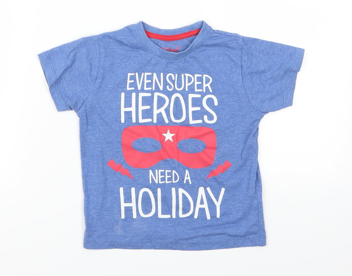 Primark Boys Blue Basic T-Shirt Size 3-4 Years - Even Superheroes Need A Holiday