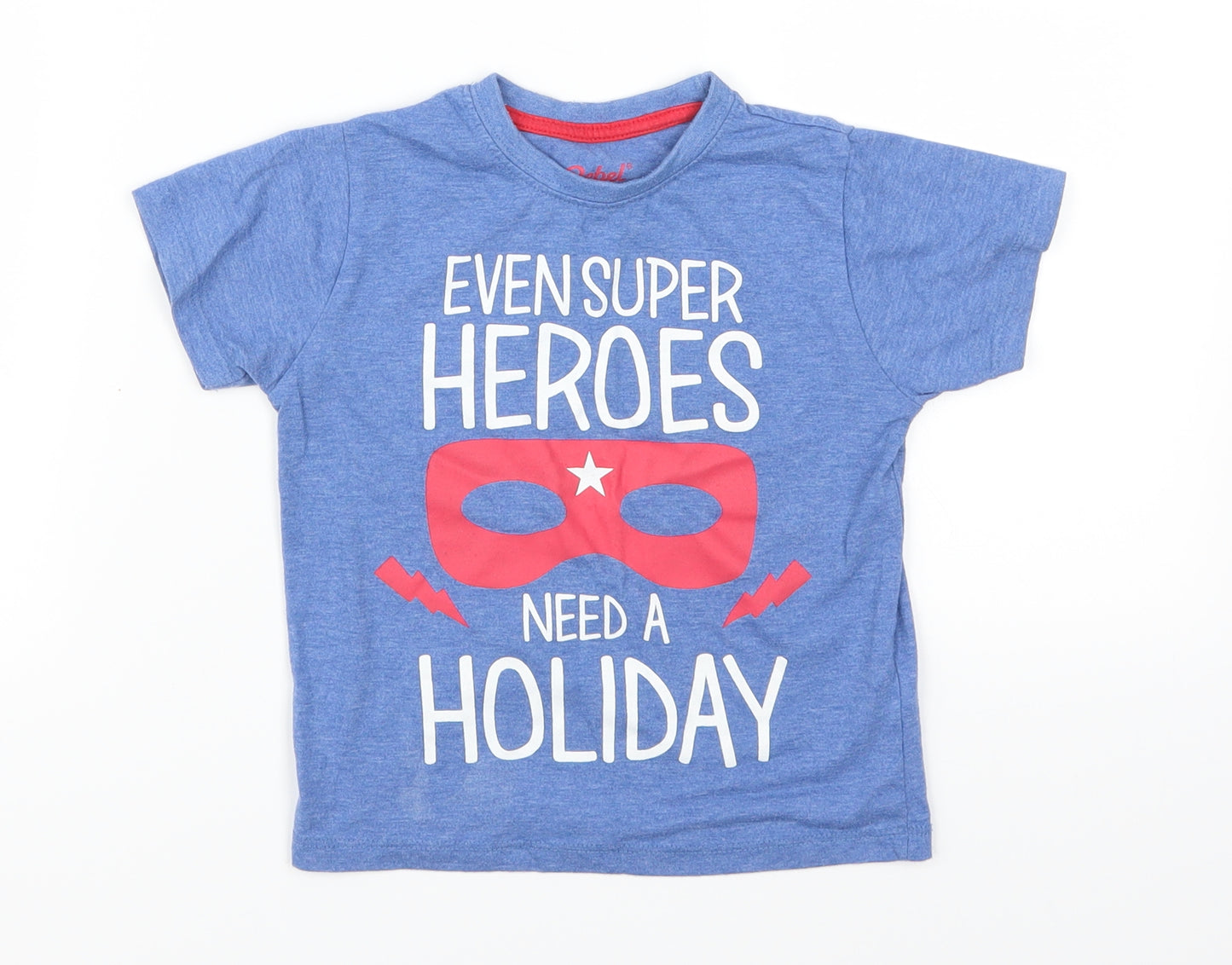 Primark Boys Blue   Basic T-Shirt Size 3-4 Years  - Even Superheroes Need  A Holiday