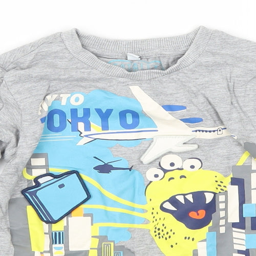 Marks and Spencer Boys Grey   Basic T-Shirt Size 18-24 Months  - Fly to Tokyo