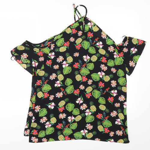 Peacocks Womens Green Geometric  Basic Blouse Size 16  - Birds Pineapples Leaves