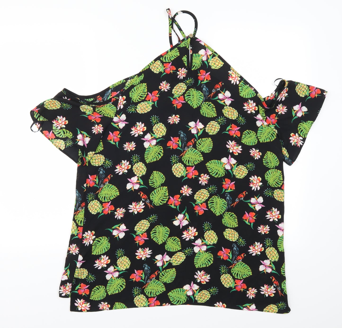 Peacocks Womens Green Geometric  Basic Blouse Size 16  - Birds Pineapples Leaves