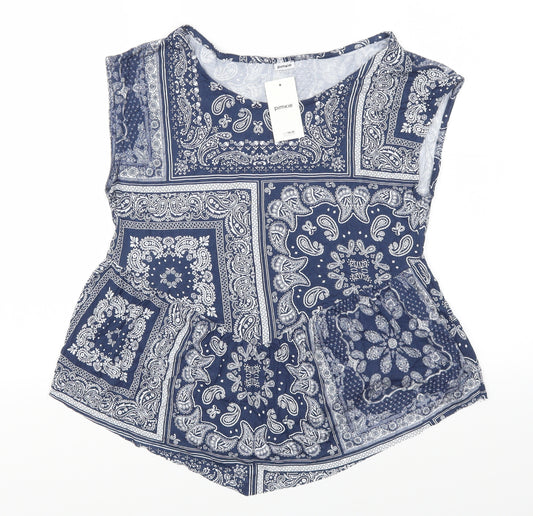 Front view of Pimkie women’s blue paisley basic t-shirt, size M