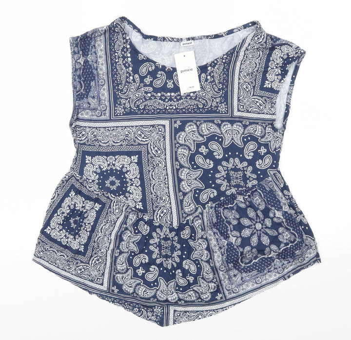 Pimkie Womens Blue Paisley  Basic T-Shirt Size M