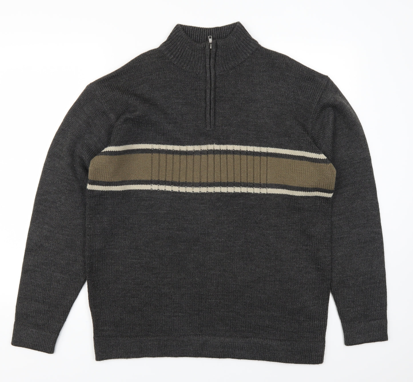 Cedar Wood State Mens Grey Striped  Pullover Jumper Size M