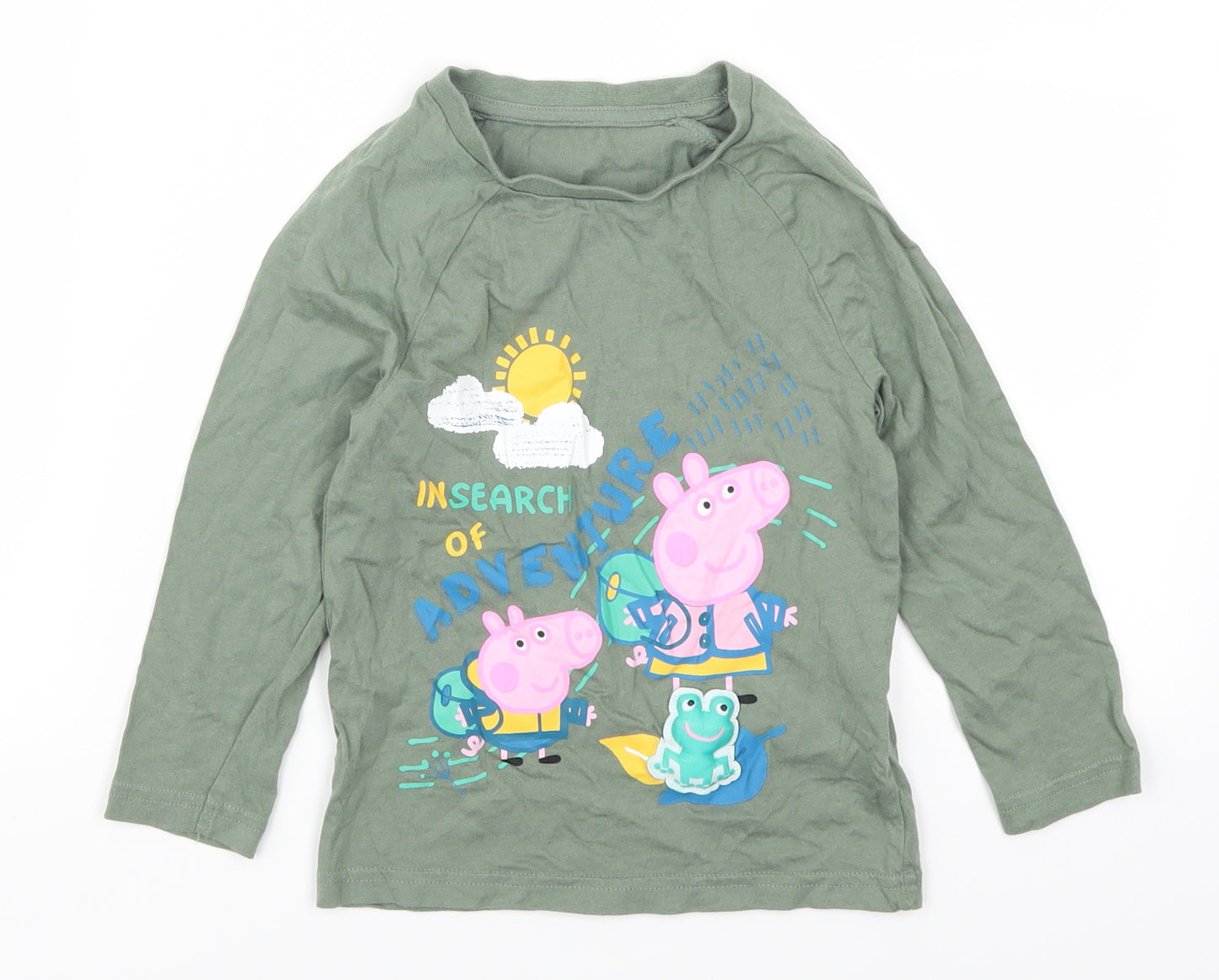 Nutmeg Girls Green   Basic T-Shirt Size 3-4 Years  - In Search Of Advenure Peppa Pig