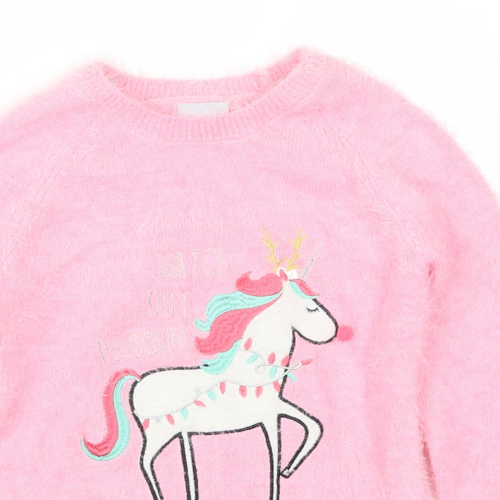 Matalan Girls Pink   Pullover Jumper Size 12 Years  - Watch Out Rudolph Unicorn