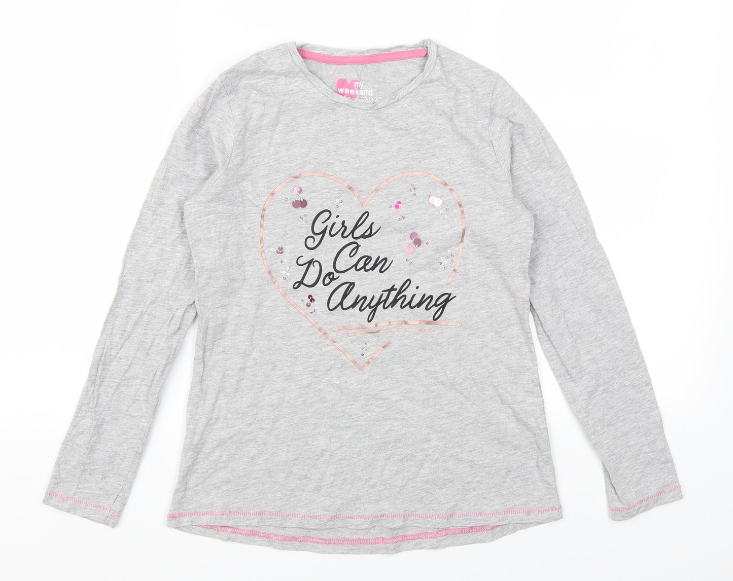 Mtalan Girls Grey   Basic T-Shirt Size 11 Years  - Girls Can Do Anything