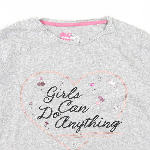 Mtalan Girls Grey   Basic T-Shirt Size 11 Years  - Girls Can Do Anything