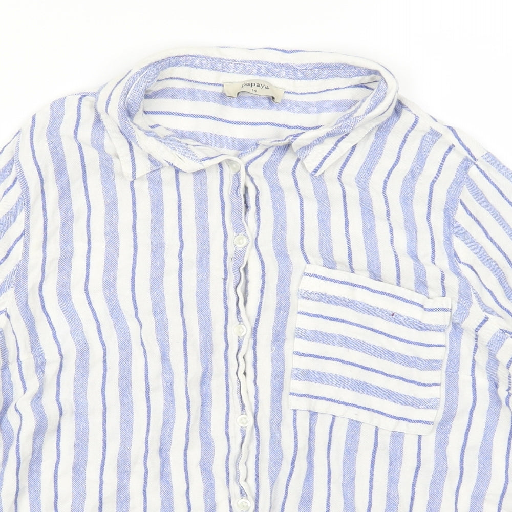 Papaya Womens Blue Striped  Basic Button-Up Size 14