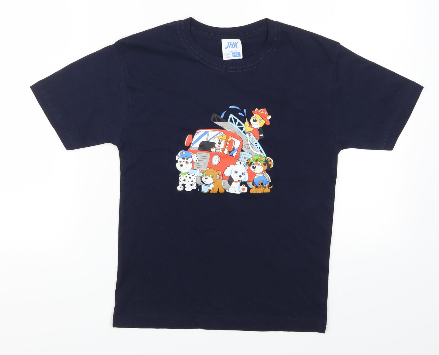 JHK Girls Blue   Basic T-Shirt Size 7-8 Years  - Dog Firefighters