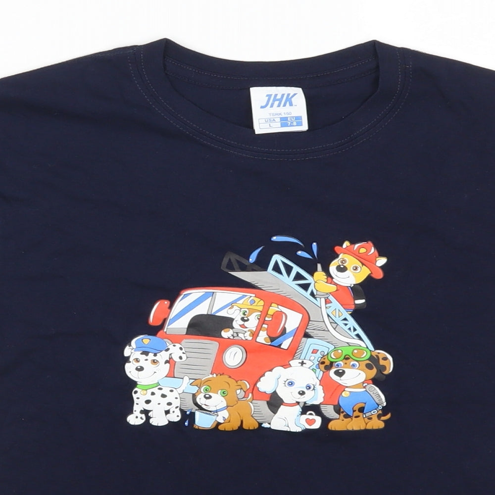 JHK Girls Blue   Basic T-Shirt Size 7-8 Years  - Dog Firefighters