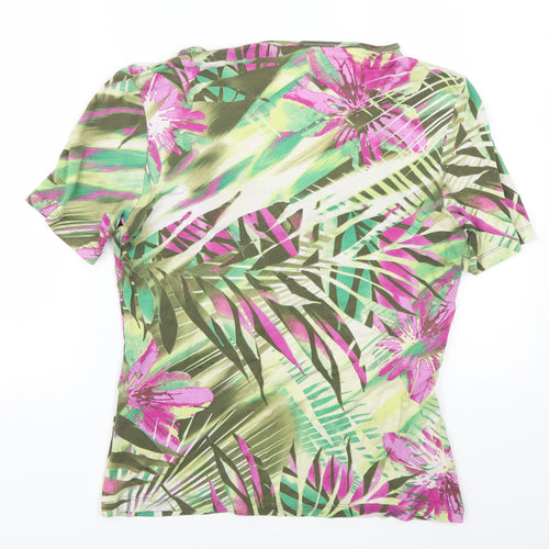 Olsen Womens Green Floral  Basic T-Shirt Size 12  - Pink Flowers
