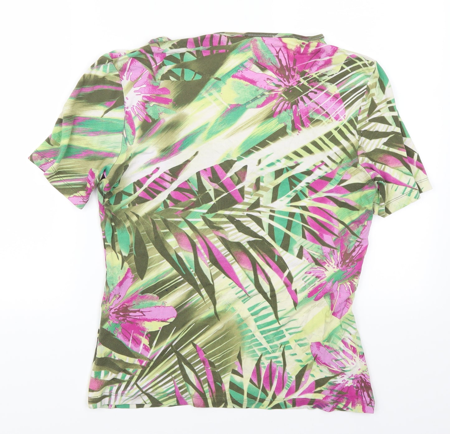 Olsen Womens Green Floral  Basic T-Shirt Size 12  - Pink Flowers